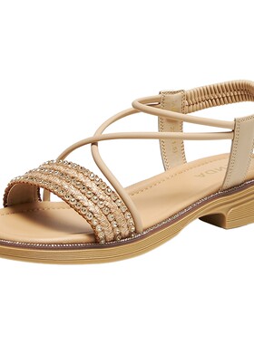 森达亮钻一字带凉鞋女2026年夏季新款环带休闲凉鞋商场同款ABQ01