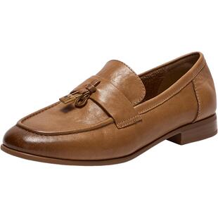 Bata乐福鞋女2025秋季新款复古英伦风牛皮通勤粗跟单鞋23018CA5