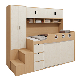 定制实木香港小户型工人房儿童半高床带储物收纳衣柜床一体