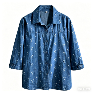 中老年人衬衫女夏新款宽松纯棉衬衣薄外套妈妈夏季七分袖牛仔上衣