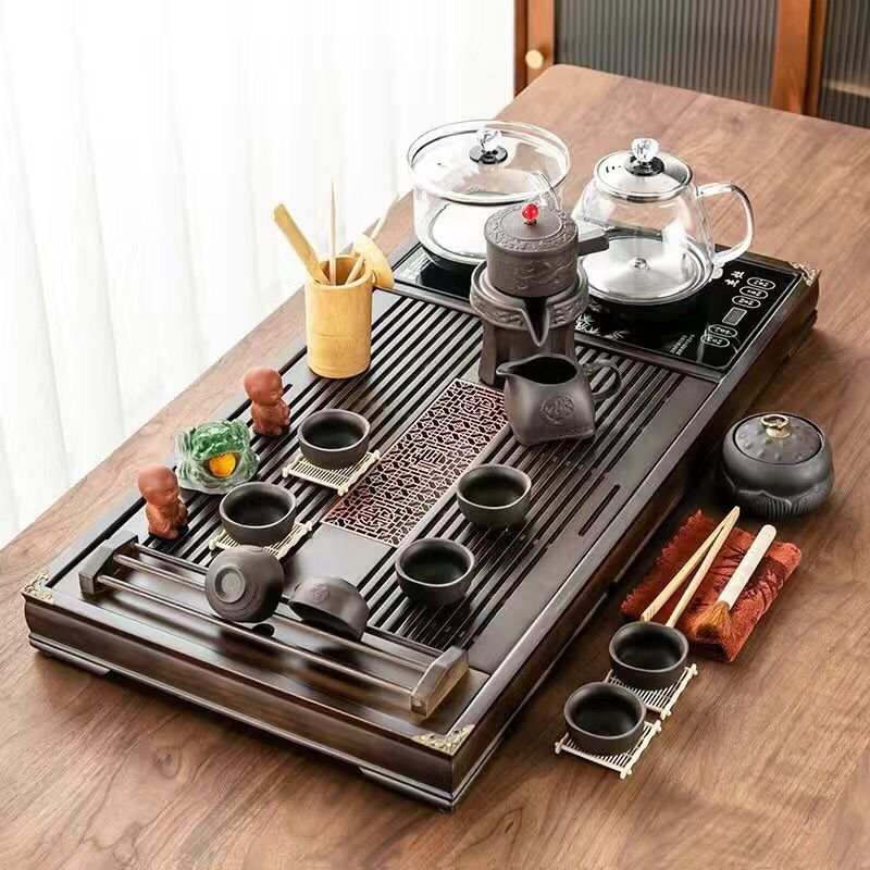 全自动整套实木茶盘玻璃茶具水玻璃不锈钢底部烧水套装水壶家用
