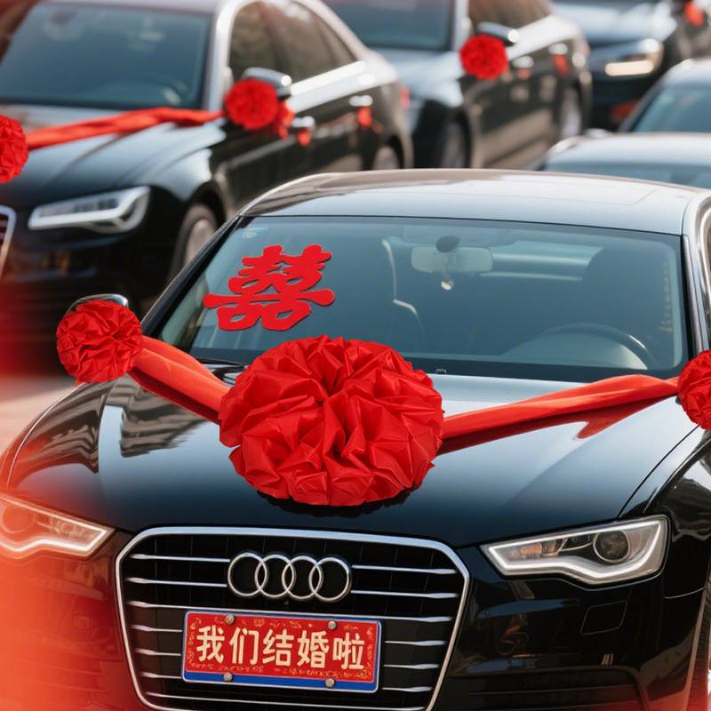 婚车装饰车头大红花绣球新车车队婚礼拉主交车结婚提车套装花汽车