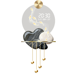 现代简约客厅玄关装饰画石来运转入户发光壁画万年历电子时钟挂画