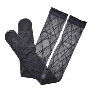 2双!店主实拍大网格纹提花窄边轻防滑弹性透趾超薄透明长筒黑丝袜