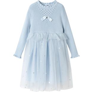 巴拉巴拉童装儿童针织连衣裙女童2025秋冬装新款公主拼接网纱裙子