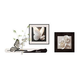 现代简约客厅装饰画蝴蝶花卉沙发背景墙挂画水培绿植三联组合壁画