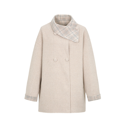 dorydory格纹翻领双面大衣女2025新款复古小个子短款羊毛毛呢外套