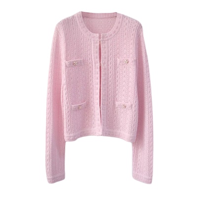 山茶花小香风勾花镂空针织开衫女