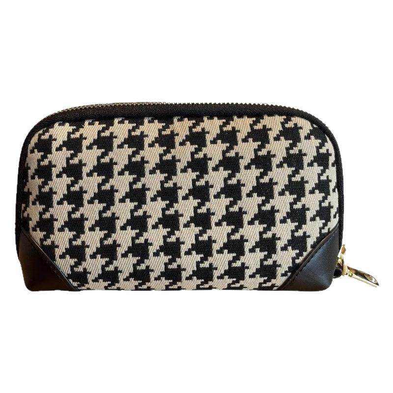 千鸟格长款钱包女士2025新款帆布手拿包可放手机小包大容量零钱包