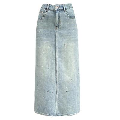 阿凡牛中长裙A字欧美带钻半身裙