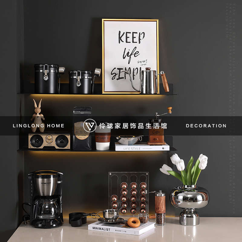 咖啡主题烘焙板间厨房组合豆层装饰品罐装饰画物摆件架花艺储道具