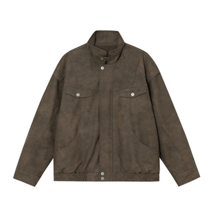 FORNINES高级感复古机车服男春季皮衣女立领pu皮外套国潮立领夹克