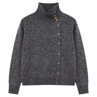 Basic House/百家好高领灰色毛衣女冬季新款设计感宽松羊毛衫上衣