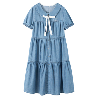 少女牛仔连衣裙薄款大童夏装新款高初中生15岁女孩时尚裙子学院风