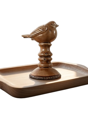 复古侘寂风陶瓷立柱鸟儿童房摆件