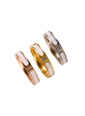 轻奢三钻白贝钛钢戒指女款