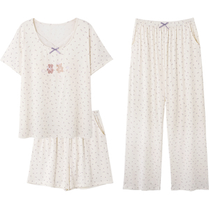 【直播专享链接】思莉太太睡衣女夏季棉质短袖绝美三件套家居服