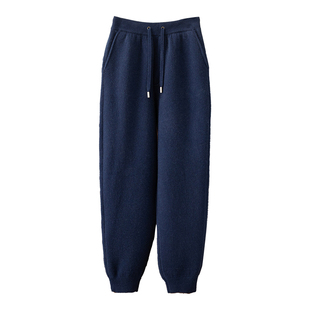 100纯羊绒裤男秋冬针织加厚宽松卫裤运动裤哈伦裤外穿长裤小脚裤