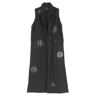 Lapargay纳帕佳2023秋冬新款女装长款外套波点印花压褶呢料长马甲