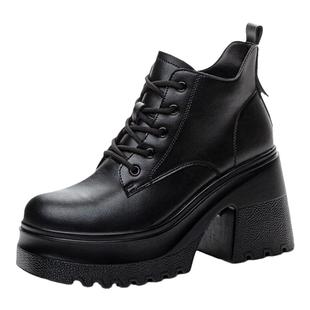 超轻粗跟短靴女小个子增高厚底靴子2025新款冬季单鞋10cm高跟皮鞋