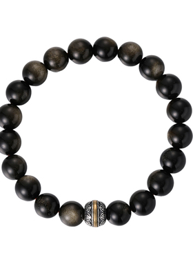 s925纯银转运珠金曜石手串潮男高级感个性黑曜石银曜手链情侣款