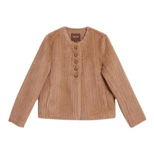 YINER音儿专选2025春季新款法式圆领金属扣饰保暖环保皮草外套