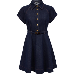 Vero Moda连衣裙2025秋季新款含棉翻领收腰千金风牛仔裙325342016