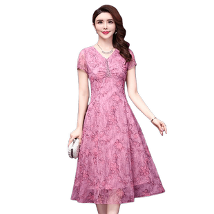 香妮芬2025新款台湾纱妈妈夏装连衣裙中年女装裙子阔太太高贵百搭