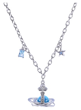 蓝色土星星球项链毛衣链