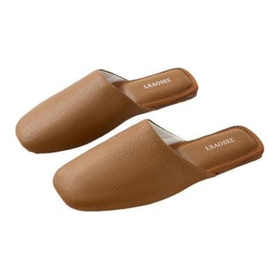 欧轻奢包头女居家办公室拖鞋男新款情侣家居高级感室内四季皮拖鞋