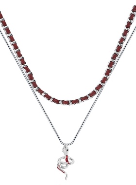 红色滴油灵蛇项链双层叠戴新款毛衣链独特个性锁骨链穿搭节日礼物