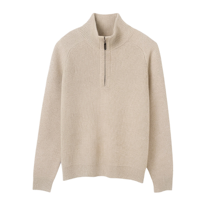 重磅加厚粗针纯羊毛衫男半高拉链