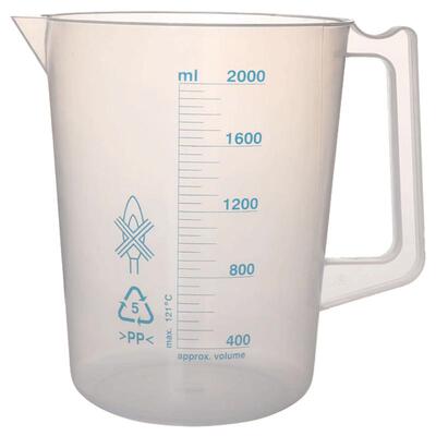 带把手蓝线刻度烧杯100/250/500/1000/2000/3000/5000ml毫升计量杯PP料可高温高压灭菌1/2/3/5L带柄塑料量杯