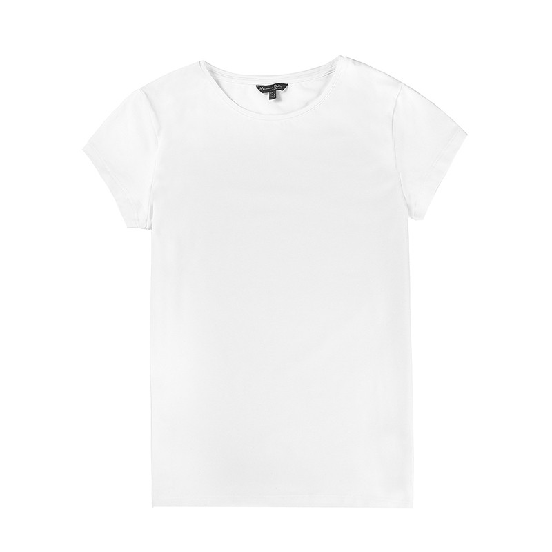 现货高端西班牙简约女短袖纯白色T恤修身圆领内搭显瘦纯棉打底衫