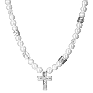 珍珠款项链十字架吊坠男款男士潮牌轻奢小众高级感锁骨链男生配饰