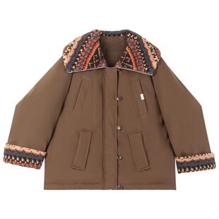 KEIKO 巴恩风羊羔毛拼接派克服棉衣2025冬季复古棕色工装加厚外套