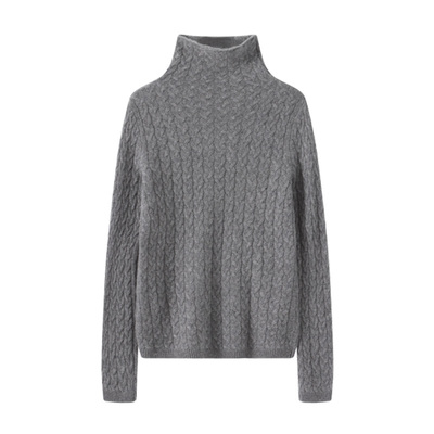 春竹2025秋冬新款100%山羊绒绞花高领毛衣锁边锁温自由领羊绒衫女