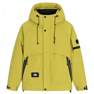 2025新款工装风连帽羽绒服男户外防风保暖多口袋潮流外套黄色百搭