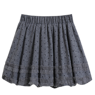 冬天好看蕾丝花边波点毛呢短裙半身裙女秋冬新款减龄百搭a字伞裙