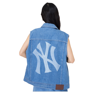 MLB官方男女情侣后背大logo牛仔纯棉背心马甲外套VTB01