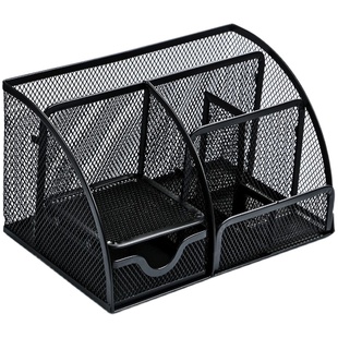 得力金属网格笔筒组合办公用品桌面收纳笔插文具整理盒多功能笔座大容量小清新时尚可爱创意收纳网纹网状