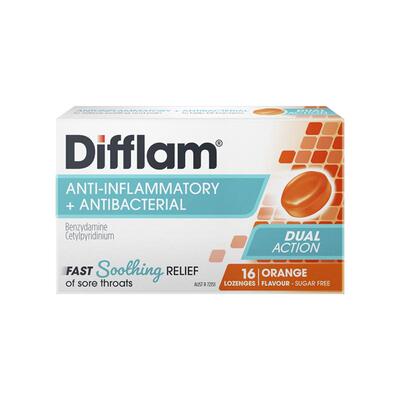 Difflam不含糖橙子16粒润喉糖舒缓咽喉疼痛含片扁桃体澳洲进口OTC