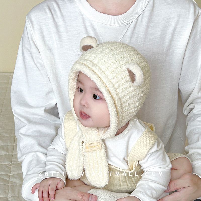 韩版可爱耳朵儿童护耳帽围巾一体帽冬婴童宝宝保暖毛线针织套头帽