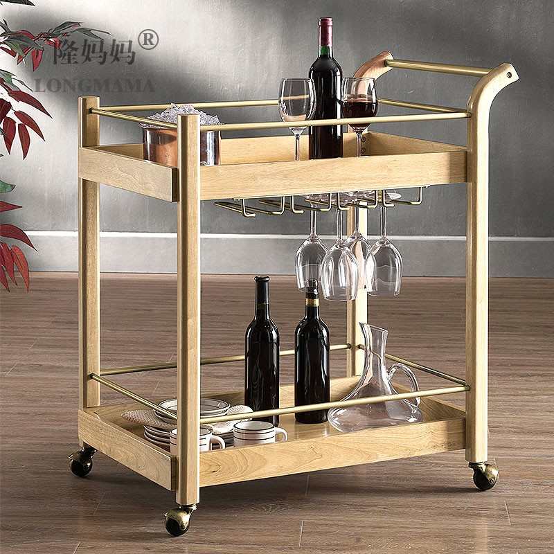 火锅店饮料实木餐车铁艺流动手推车酒店酒水商用可移茶水杯串串车