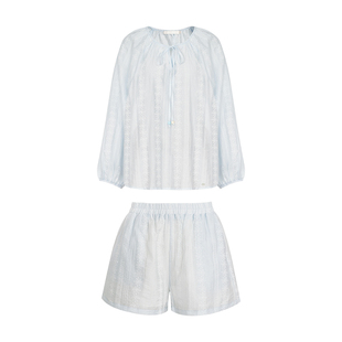 Kroche  Boho Chic 薄透天丝 串珠系带提花肌理罩衫短裤套装