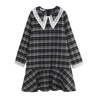 孕妇冬装内搭连衣裙加厚娃娃款宽松孕妇冬季打底格子连衣裙中长款