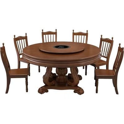 新中式旋转伸缩餐桌变圆餐桌实木带转盘圆形桌椅可变大多功能圆桌