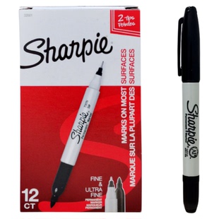 整盒美国sharpie三福马克笔32001防水速干无尘实验室单双头记号笔