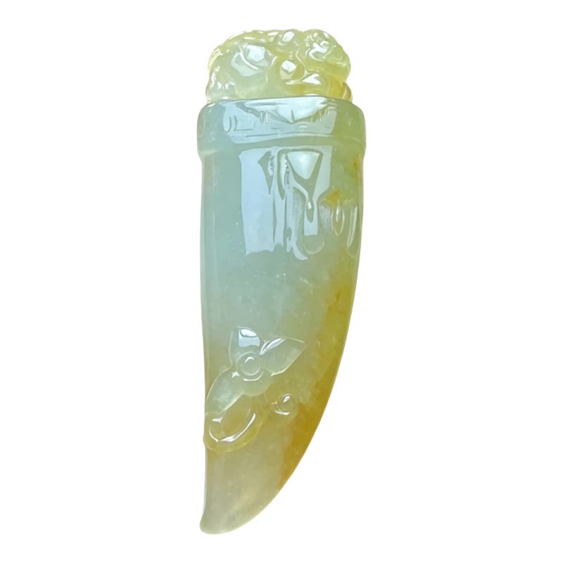 翠贵人冰糯黄翡老坑龙牙如意吊坠