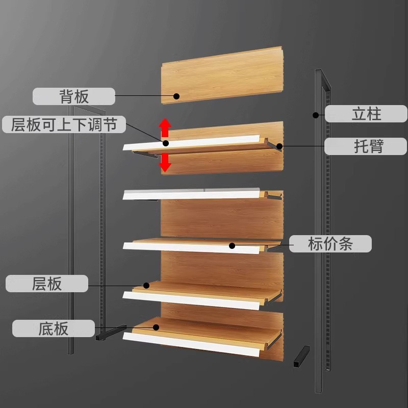超市货架加厚厂家优惠批发四柱零食架置物架架货柜文具木纹便利店